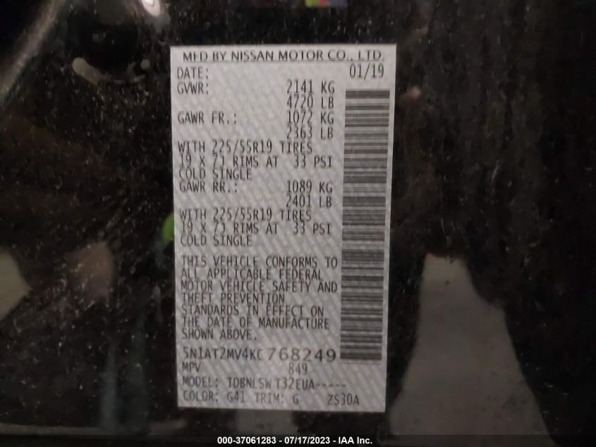 2019 NISSAN ROGUE SL - 5N1AT2MV4KC768249