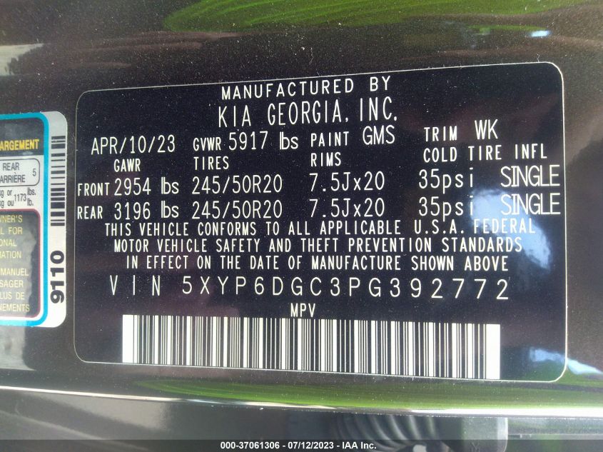 2023 KIA TELLURIDE S - 5XYP6DGC3PG392772