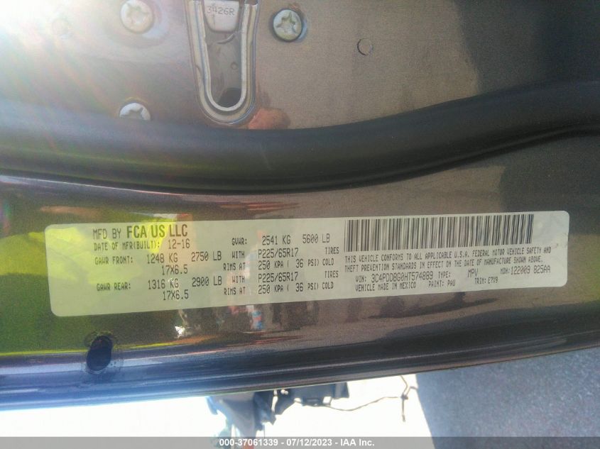 2017 DODGE JOURNEY SXT - 3C4PDDBG0HT574889