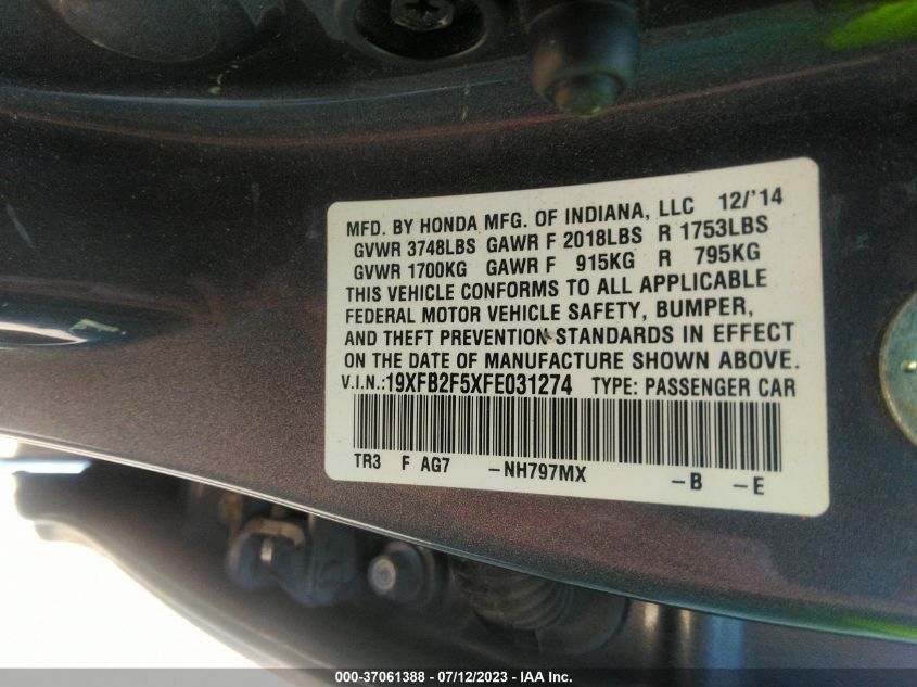 2015 HONDA CIVIC SEDAN LX - 19XFB2F5XFE031274