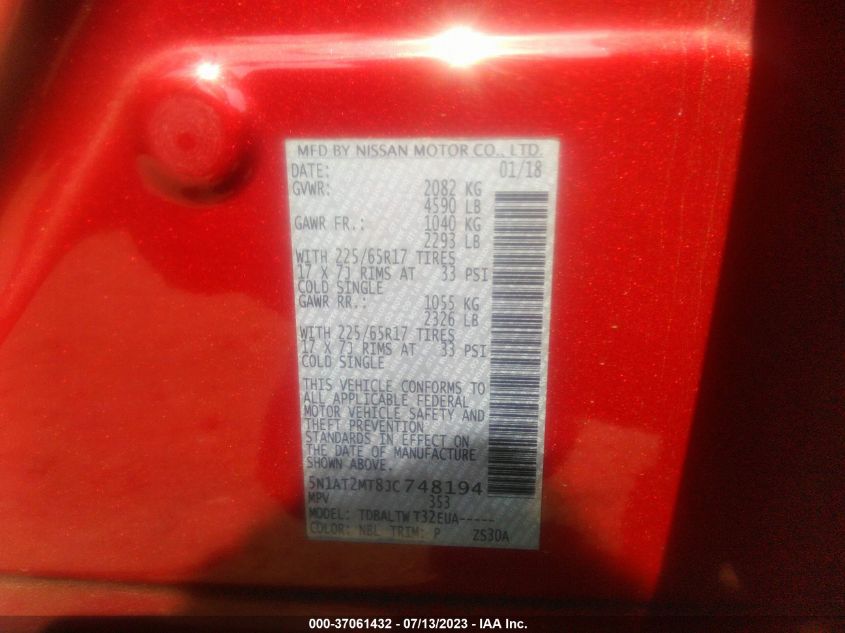 2018 NISSAN ROGUE SV - 5N1AT2MT8JC748194