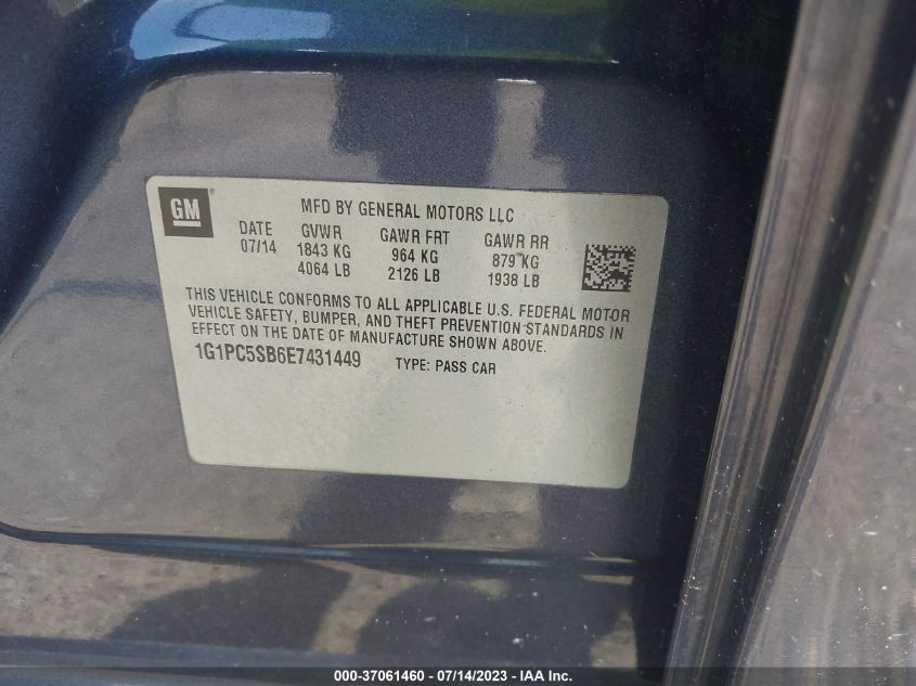 2014 CHEVROLET CRUZE LT - 1G1PC5SB6E7431449