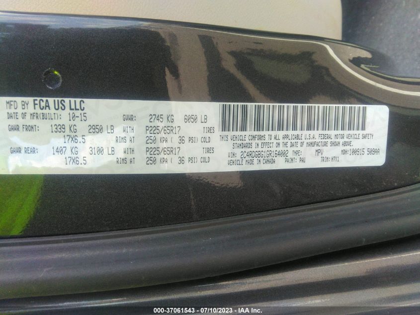 2016 DODGE GRAND CARAVAN SE - 2C4RDGBG1GR164002