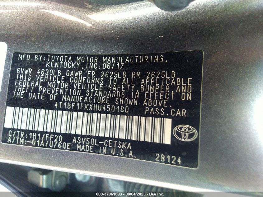 2017 TOYOTA CAMRY XLE/SE/LE/XSE - 4T1BF1FKXHU450180