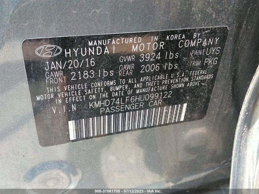 2017 HYUNDAI ELANTRA SE - KMHD74LF6HU099122