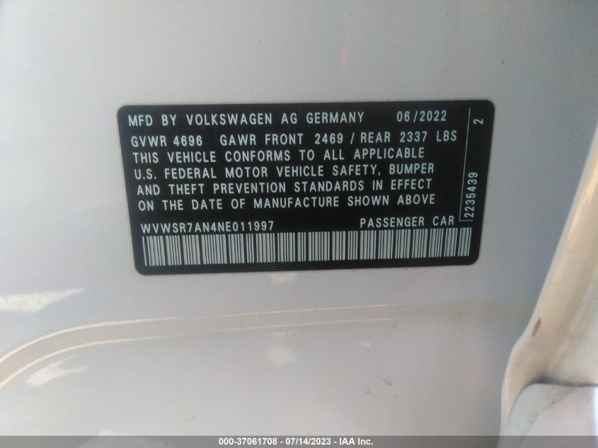 2022 VOLKSWAGEN ARTEON SE R-LINE WVWSR7AN4NE011997