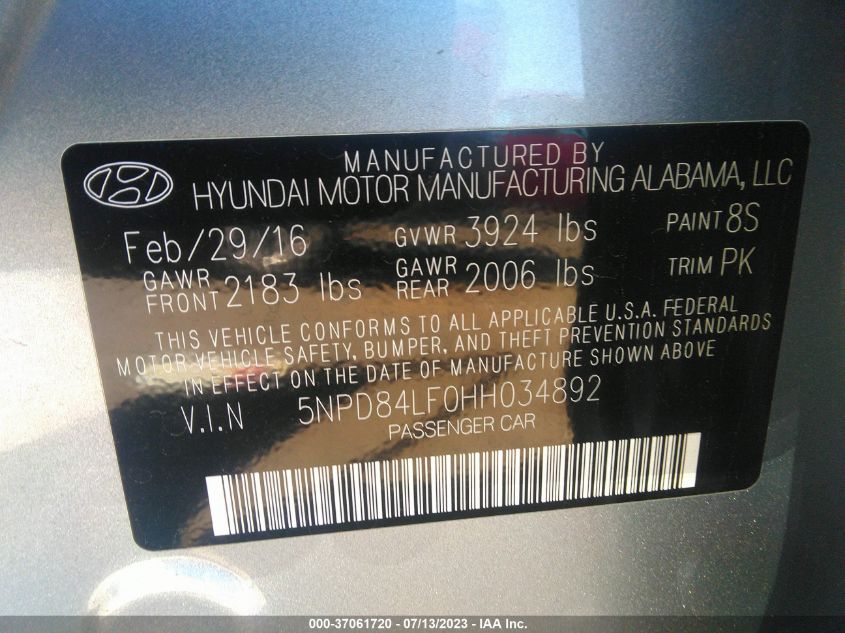 2017 HYUNDAI ELANTRA SE - 5NPD84LF0HH034892