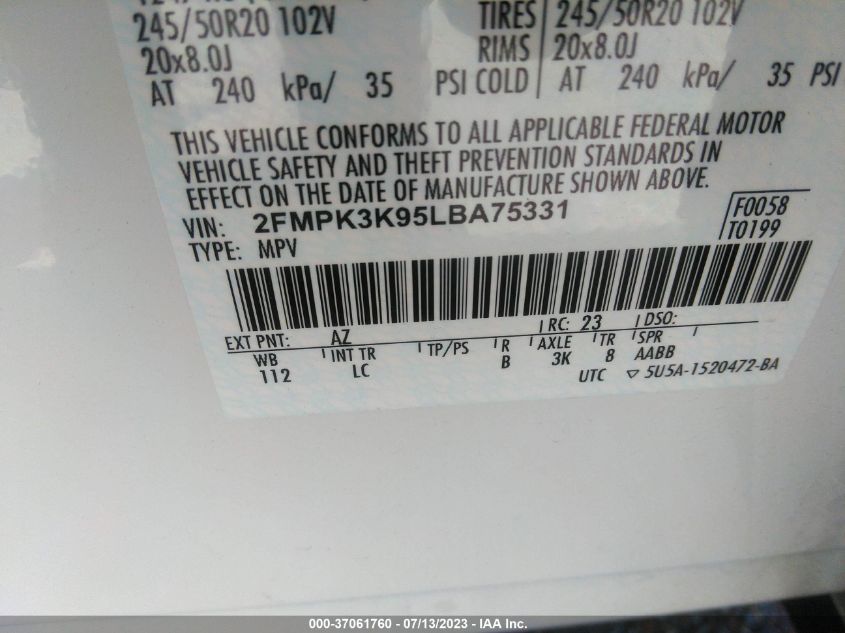 2020 FORD EDGE TITANIUM - 2FMPK3K95LBA75331