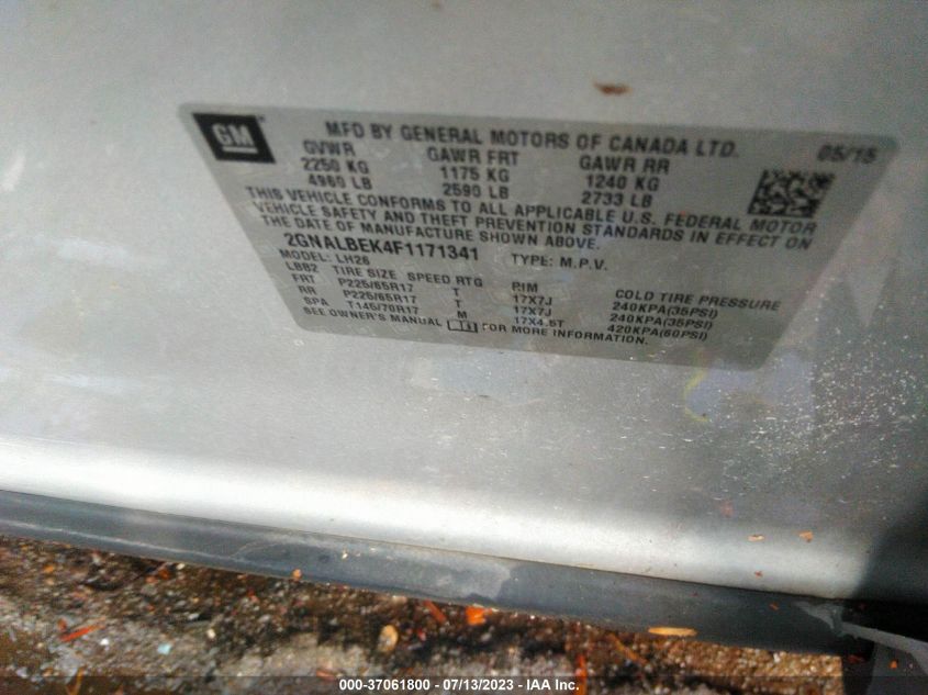 2015 CHEVROLET EQUINOX LT - 2GNALBEK4F1171341