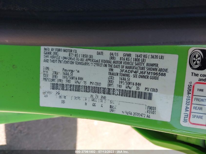 2015 FORD FIESTA TITANIUM - 3FADP4FJ6FM196588
