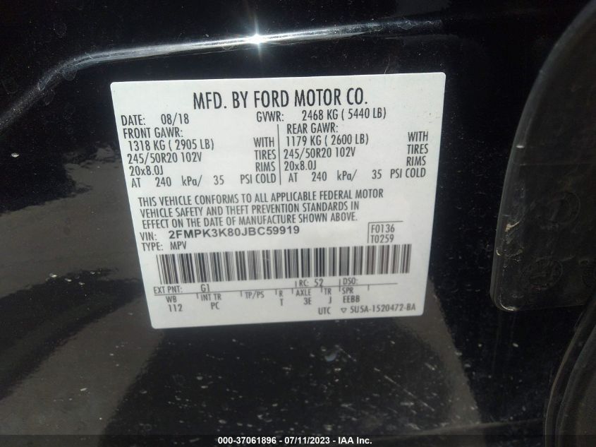 2018 FORD EDGE TITANIUM - 2FMPK3K80JBC59919