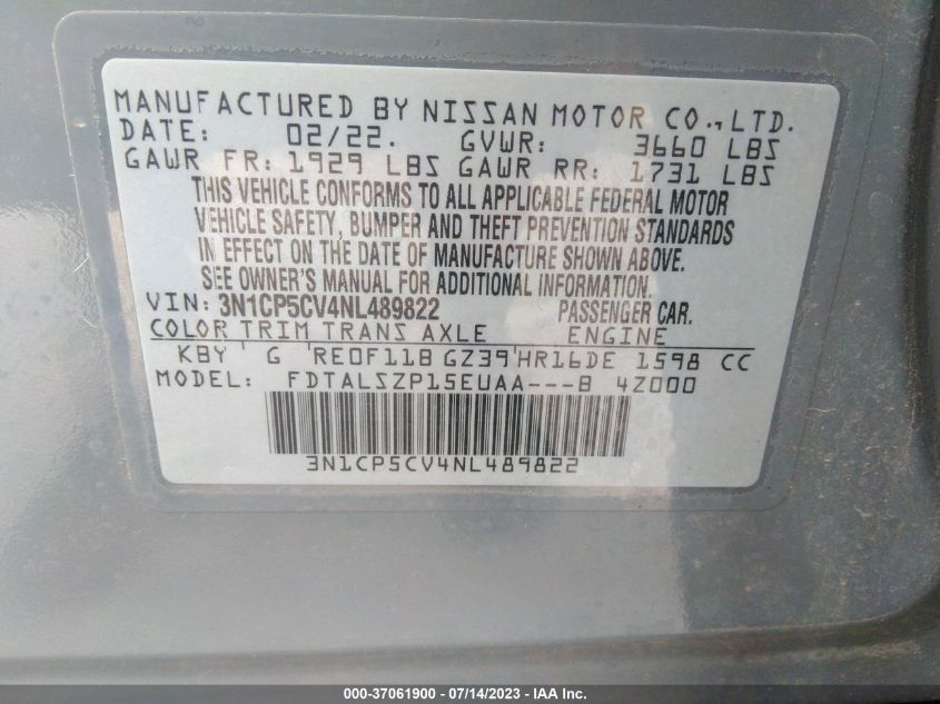 2022 NISSAN KICKS SV - 3N1CP5CV4NL489822