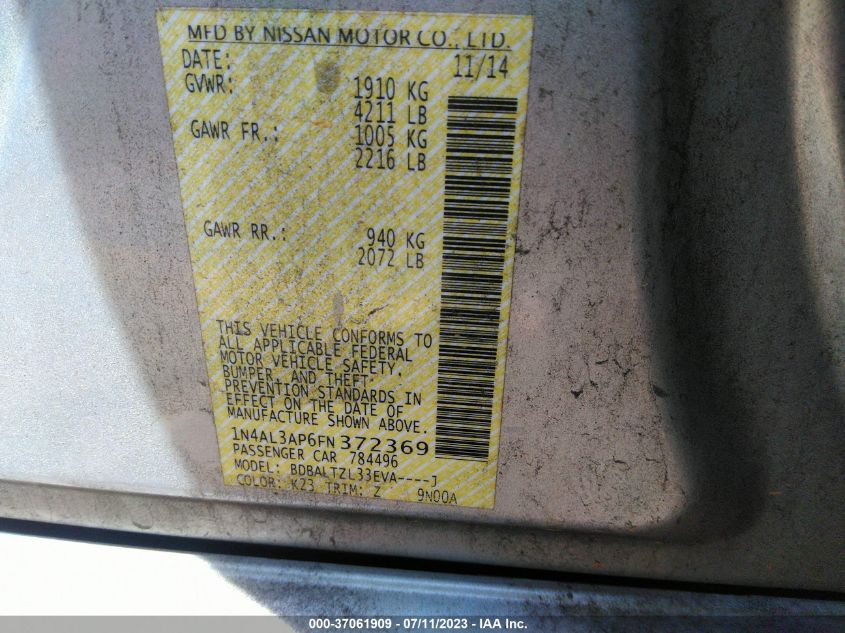 2015 NISSAN ALTIMA 2.5 SL - 1N4AL3AP6FN372369