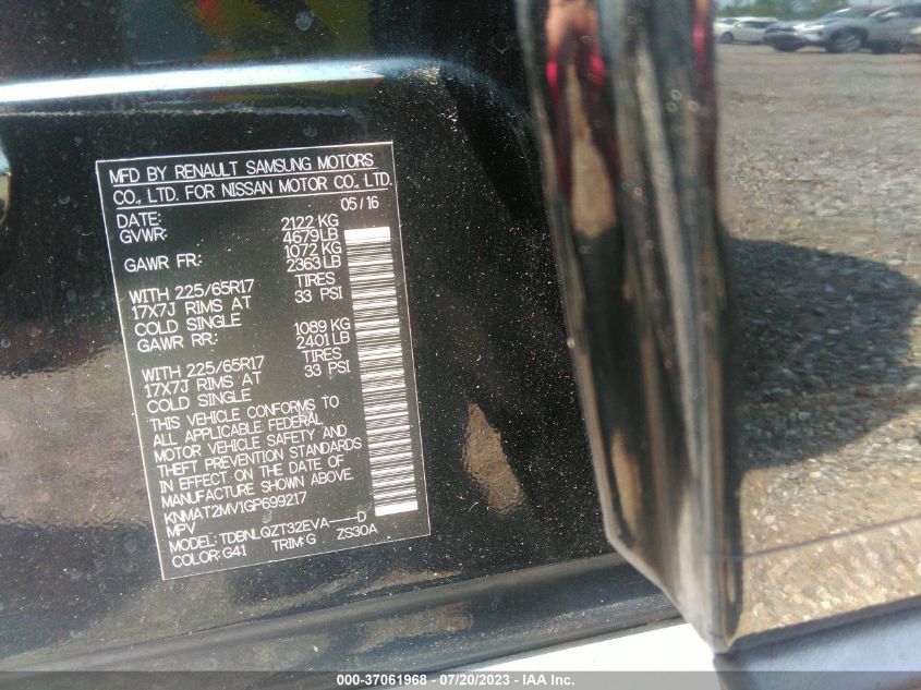 2016 NISSAN ROGUE SV - KNMAT2MV1GP699217