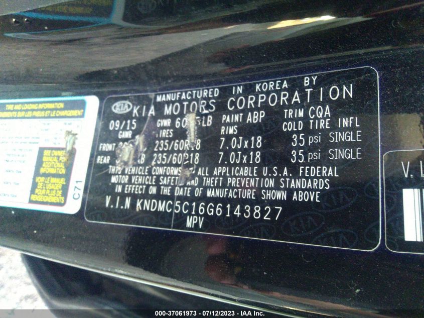 2016 KIA SEDONA EX - KNDMC5C16G6143827