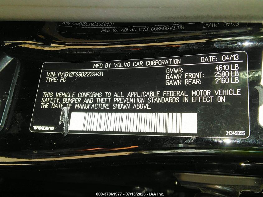 2013 VOLVO S60 T5 - YV1612FS8D2229431