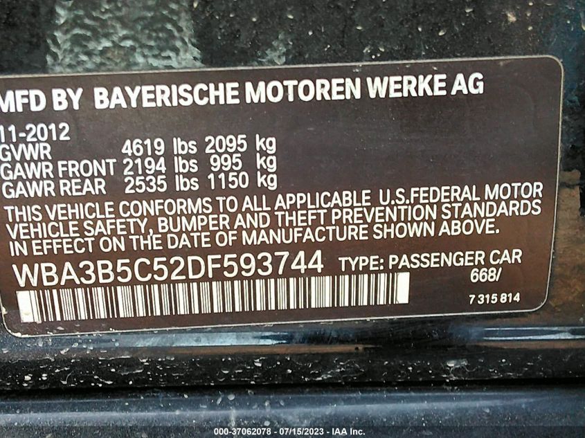 2013 BMW 3 SERIES 328I XDRIVE - WBA3B5C52DF593744