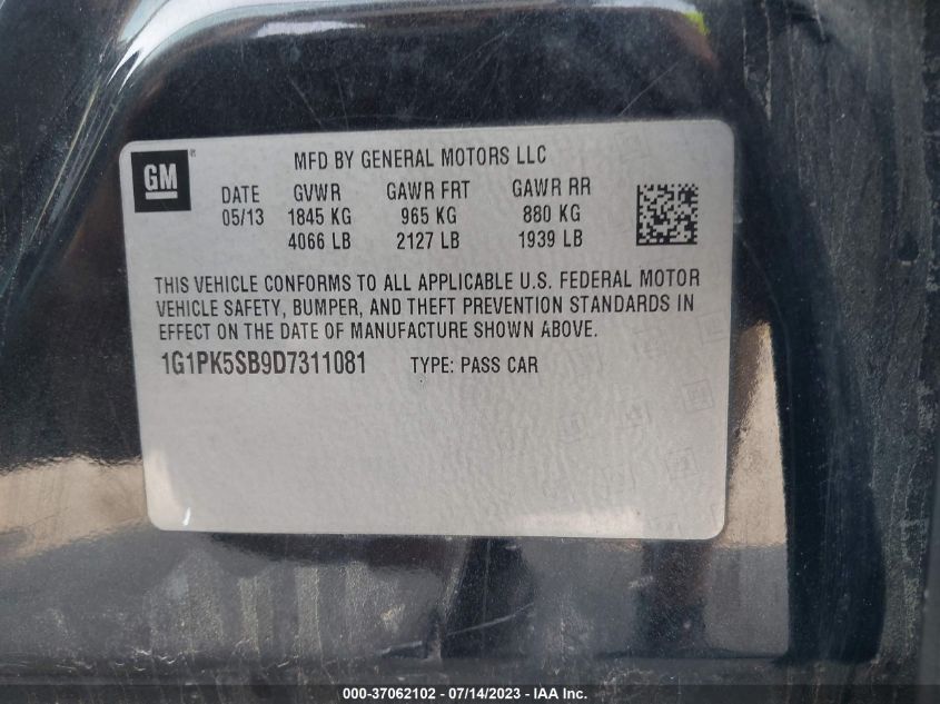 2013 CHEVROLET CRUZE LT - 1G1PK5SB9D7311081