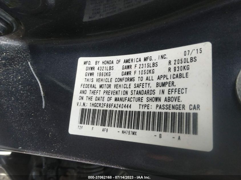 2015 HONDA ACCORD SEDAN EX-L - 1HGCR2F86FA240444