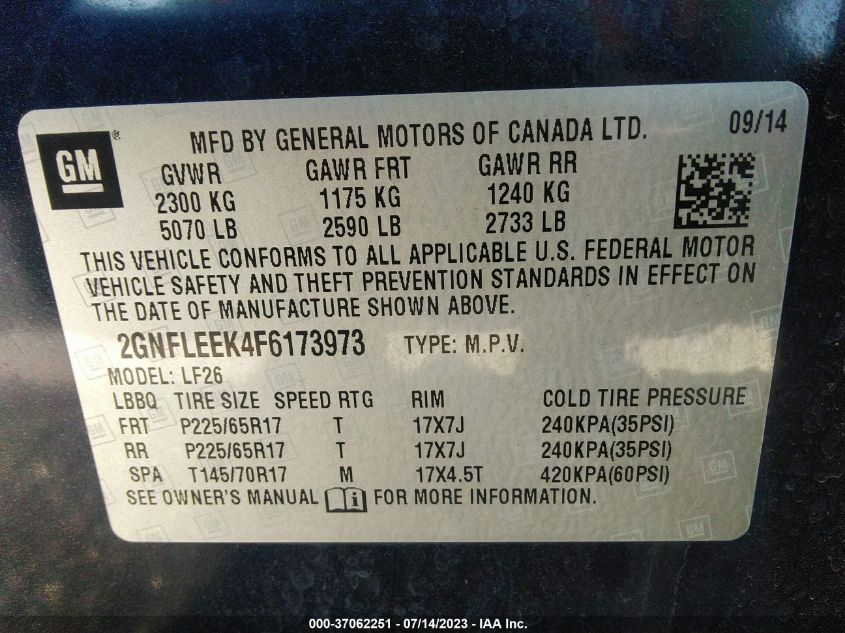 2015 CHEVROLET EQUINOX LS - 2GNFLEEK4F6173973