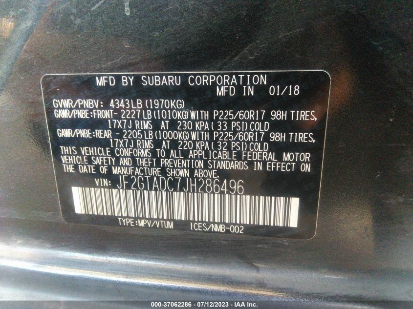 2018 SUBARU CROSSTREK PREMIUM - JF2GTADC7JH286496