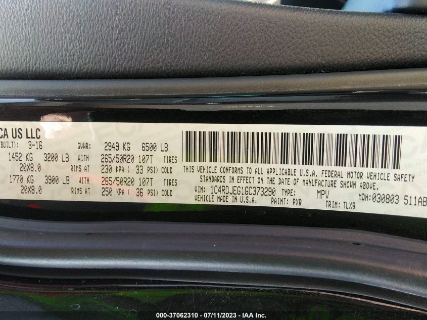 2016 DODGE DURANGO CITADEL - 1C4RDJEG1GC373290