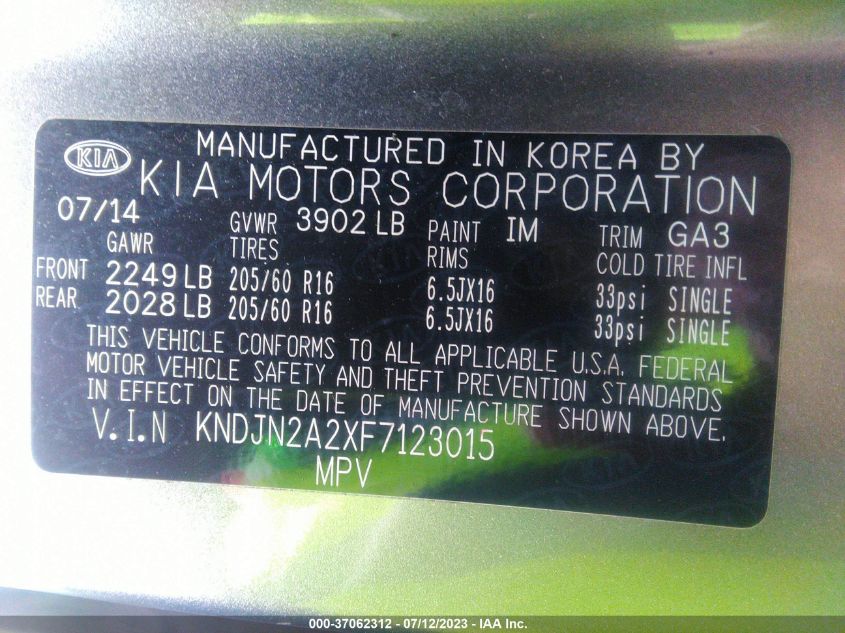 2015 KIA SOUL BASE - KNDJN2A2XF7123015