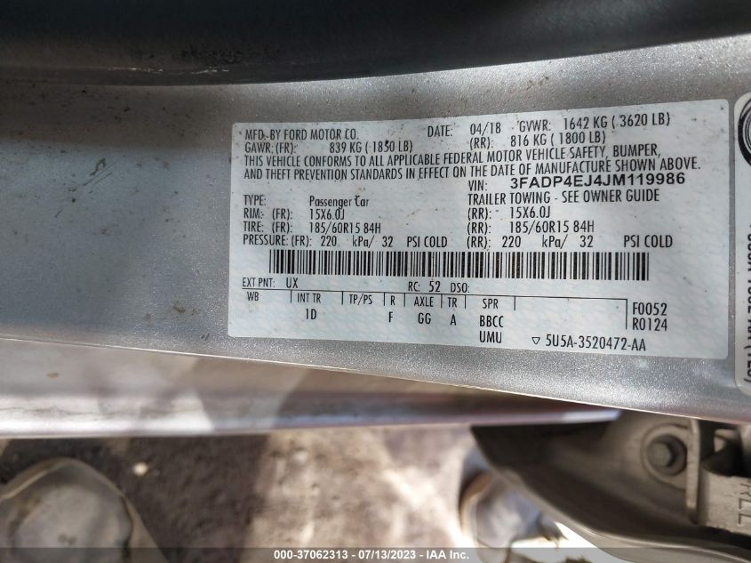 2018 FORD FIESTA SE - 3FADP4EJ4JM119986