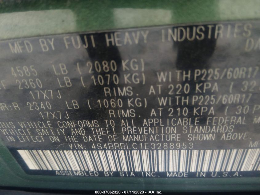2014 SUBARU OUTBACK 2.5I LIMITED - 4S4BRBLC1E3288953
