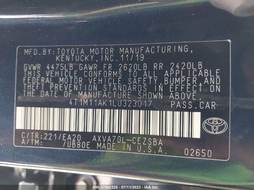 2020 TOYOTA CAMRY SE - 4T1M11AK1LU323017