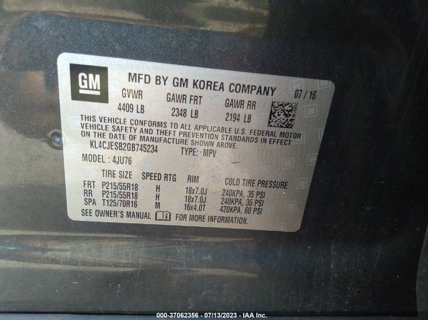 2016 BUICK ENCORE - KL4CJESB2GB745234