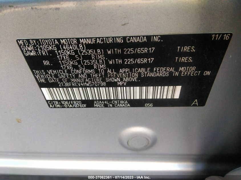 2017 TOYOTA RAV4 LE - 2T3BFREV4HW570798