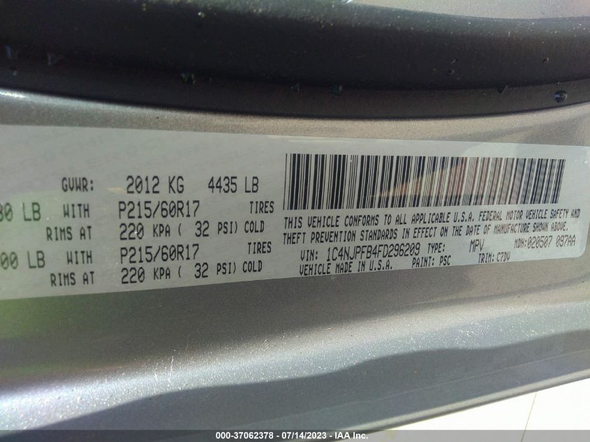 2015 JEEP PATRIOT LATITUDE - 1C4NJPFB4FD296209