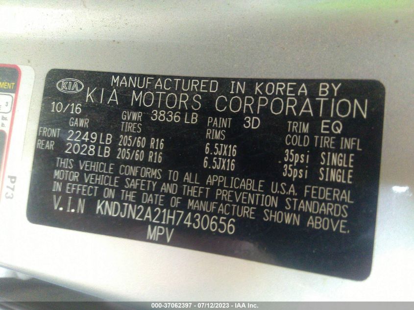2017 KIA SOUL - KNDJN2A21H7430656