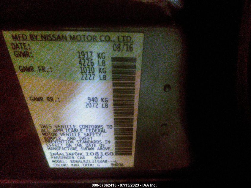 2017 NISSAN ALTIMA 2.5 SL - 1N4AL3AP0HC108160