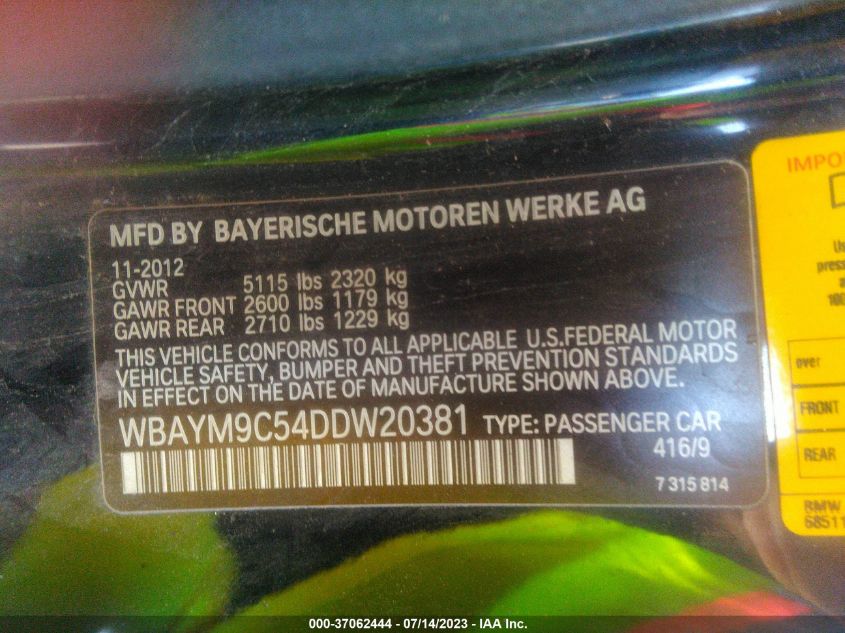 2013 BMW 6 SERIES 650I - WBAYM9C54DDW20381