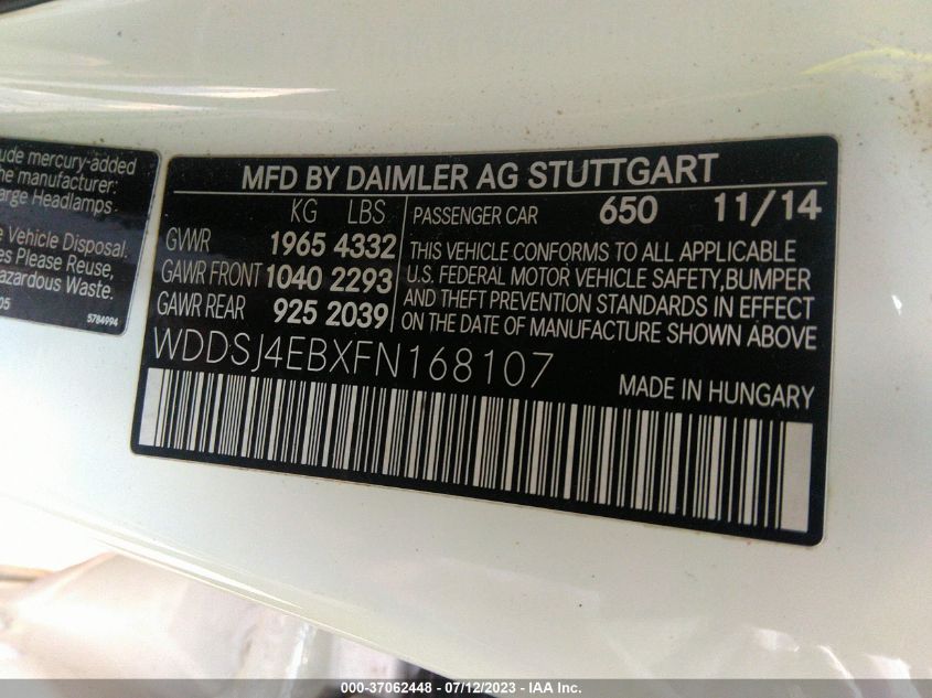 2015 MERCEDES-BENZ CLA-CLASS CLA 250 - WDDSJ4EBXFN168107