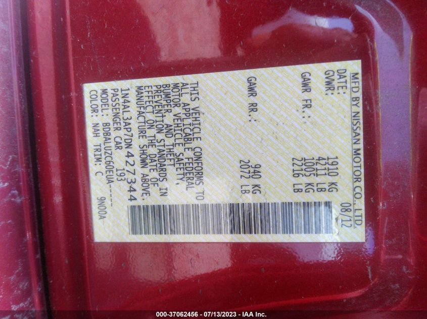 2013 NISSAN ALTIMA 2.5 SV - 1N4AL3AP7DN427344