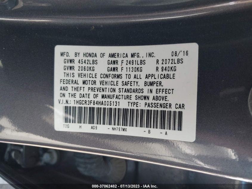 2017 HONDA ACCORD SEDAN EX-L V6 - 1HGCR3F84HA005131