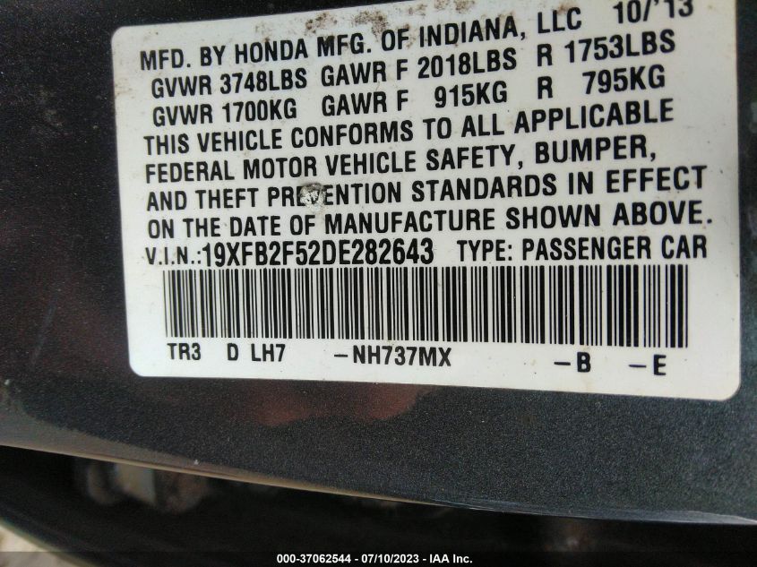 2013 HONDA CIVIC SDN LX - 19XFB2F52DE282643