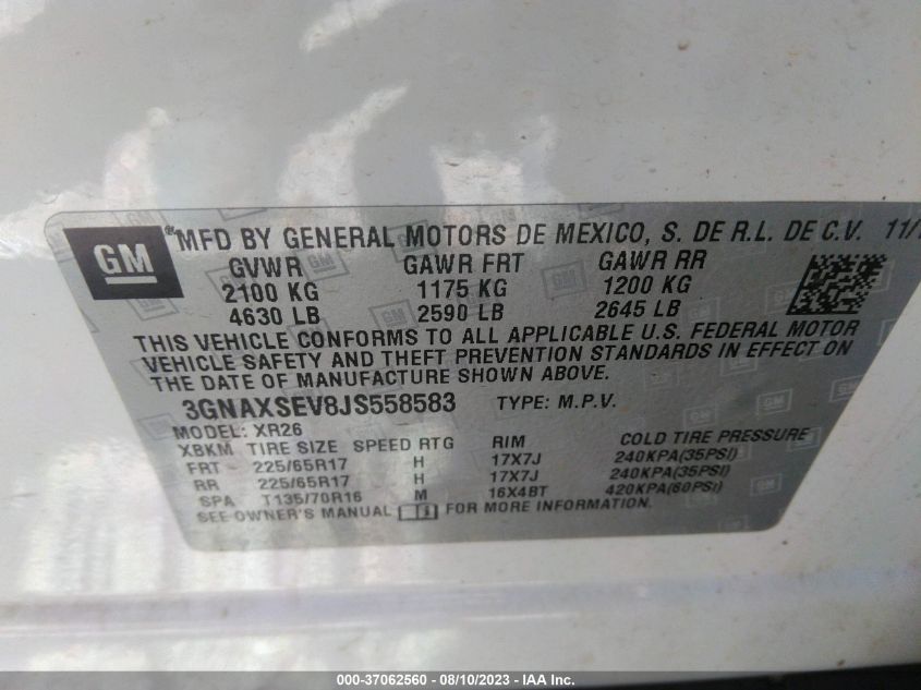 2018 CHEVROLET EQUINOX LT - 3GNAXSEV8JS558583