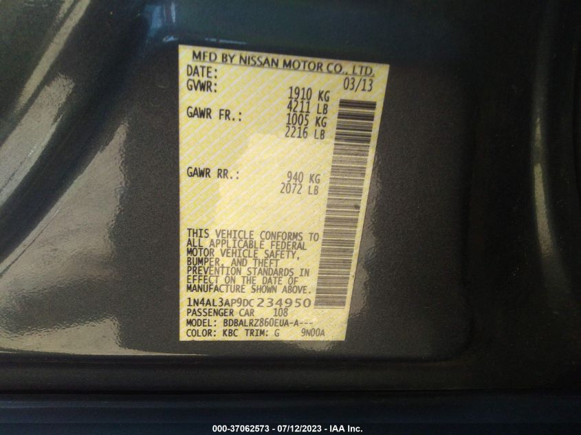2013 NISSAN ALTIMA 2.5/S/SV/SL - 1N4AL3AP9DC234950