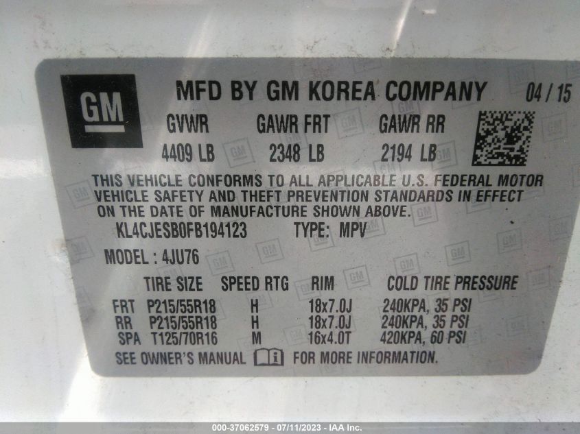 2015 BUICK ENCORE - KL4CJESB0FB194123