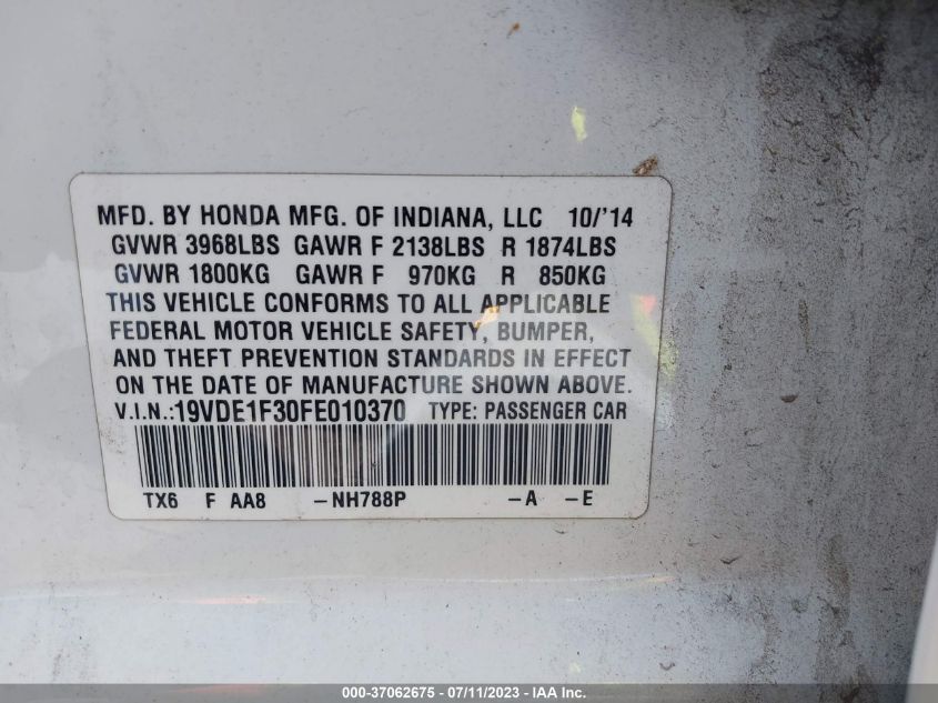 2015 ACURA ILX - 19VDE1F30FE010370