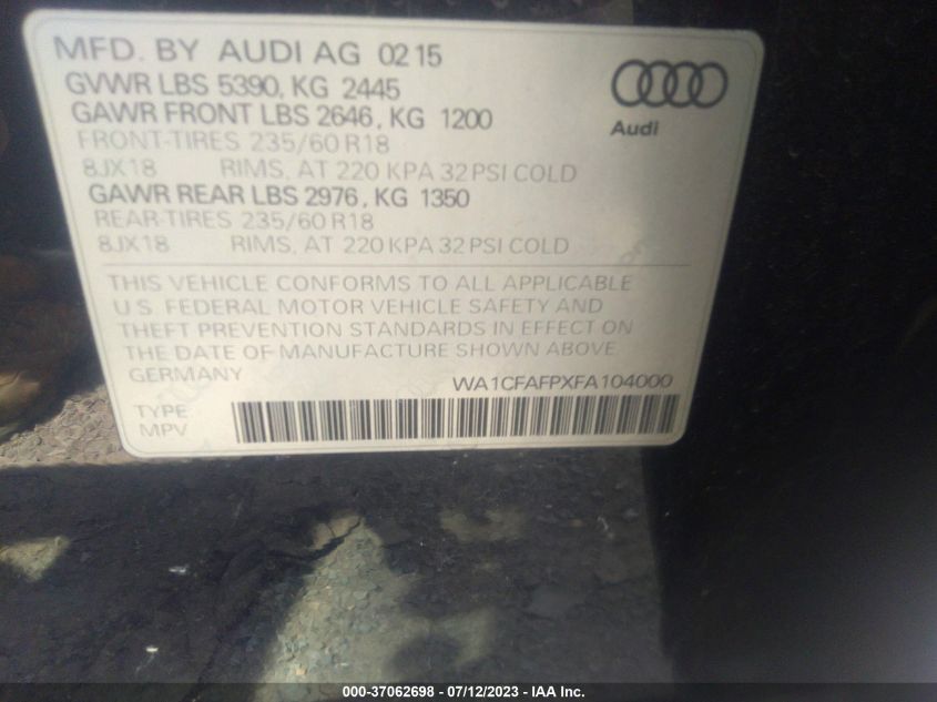 2015 AUDI Q5 PREMIUM - WA1CFAFPXFA104000