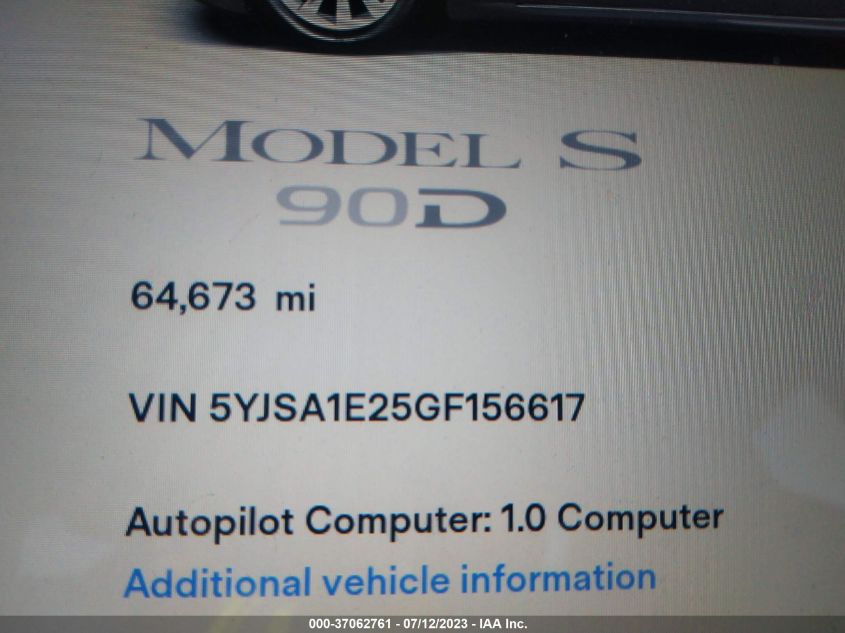 2016 TESLA MODEL S 90D/70D/75D/60D/85D - 5YJSA1E25GF156617