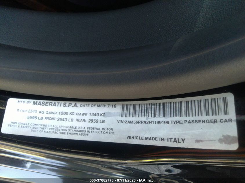 2017 MASERATI QUATTROPORTE S - ZAM56RPA3H1199196