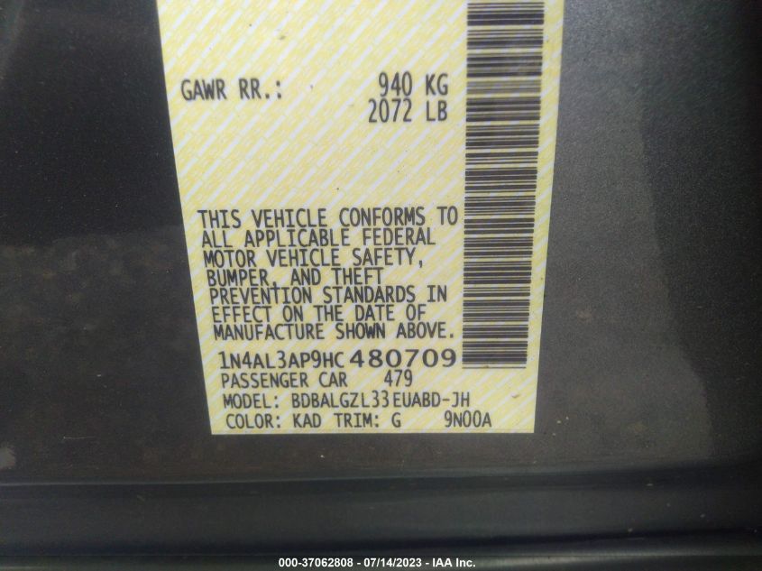 2017 NISSAN ALTIMA 2.5 S - 1N4AL3AP9HC480709