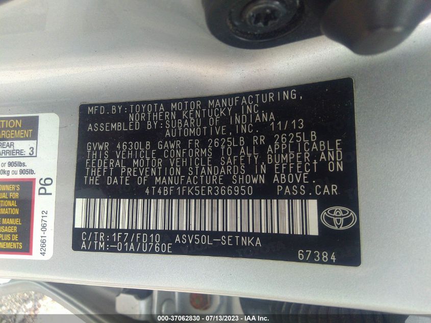 2014 TOYOTA CAMRY L/LE/XLE/SE/SE SPORT - 4T4BF1FK5ER366950
