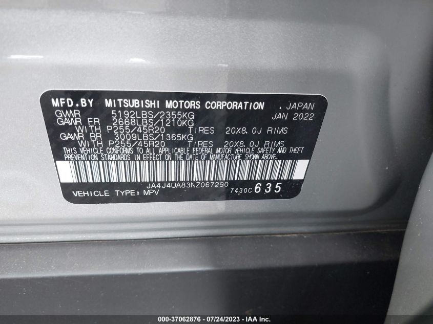 2022 MITSUBISHI OUTLANDER SE - JA4J4UA83NZ067290